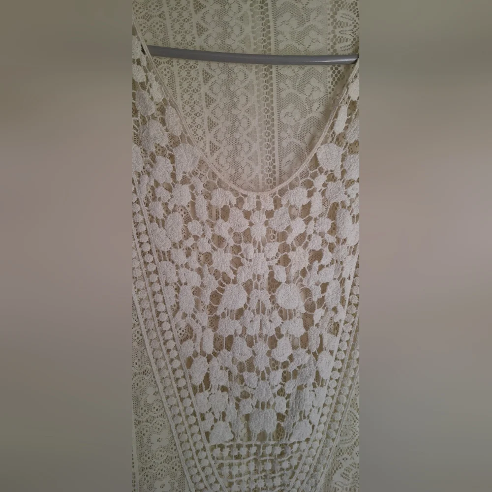Mauroces Ivory Lace Sleeveless Top Sz L ANGELCORE Boho Western Hippie Formal